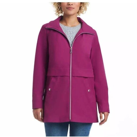 NWT Vince Camuto Womens Chic Hooded Rain Jacket Water Wind Resistant Pink, M - Picture 2 of 7